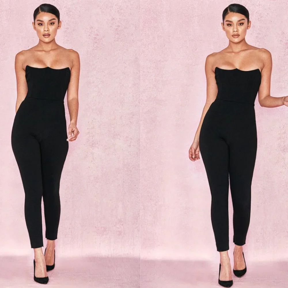 RARE HOUSE OF CB 'Milli' Black Crepe Corseted Jumpsuit NWOT - Picture 2 of 5